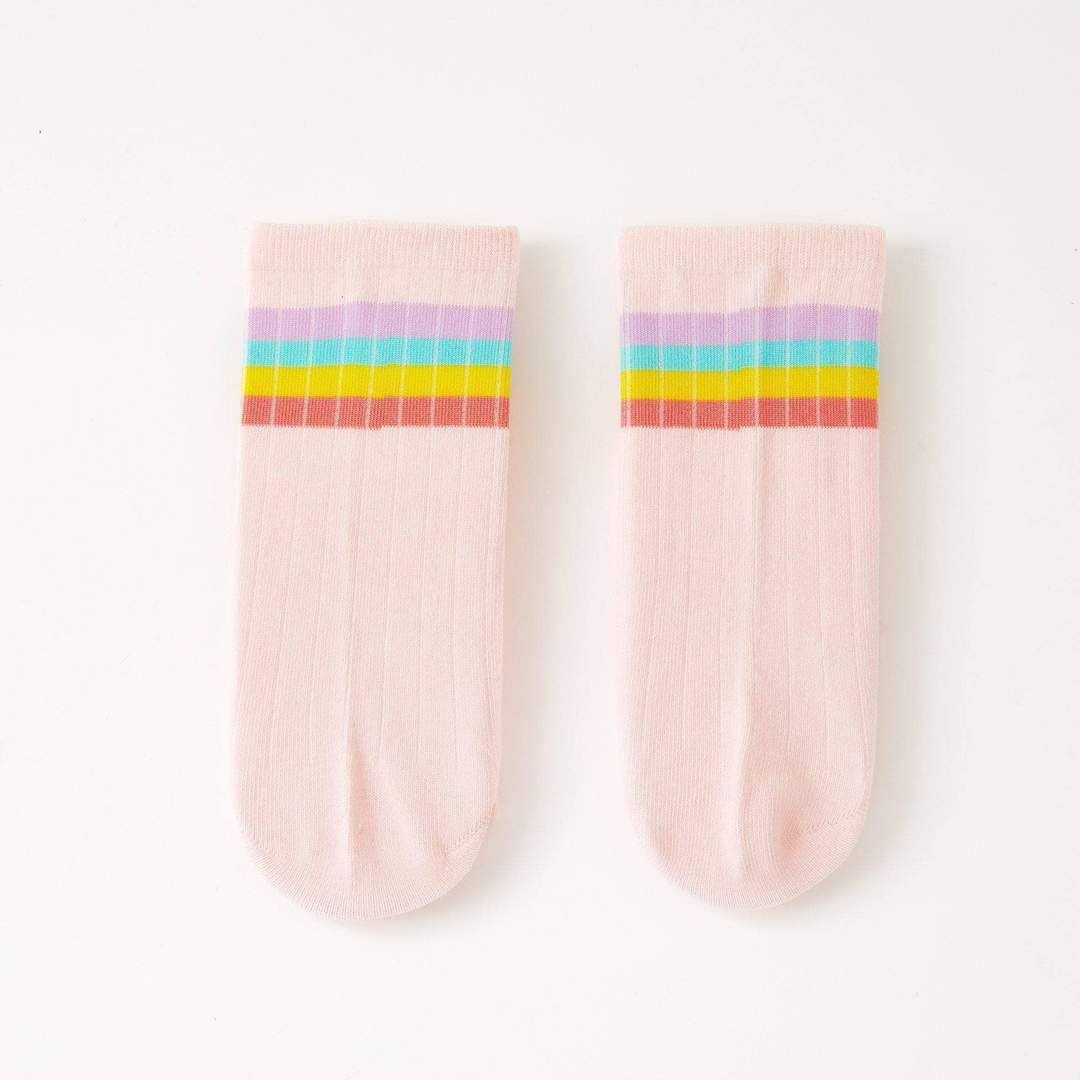 Rainbow Stripe Pink Ribbed Socks image 4