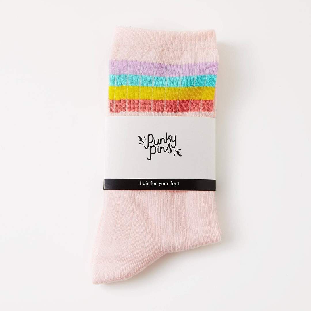 Rainbow Stripe Pink Ribbed Socks image 2