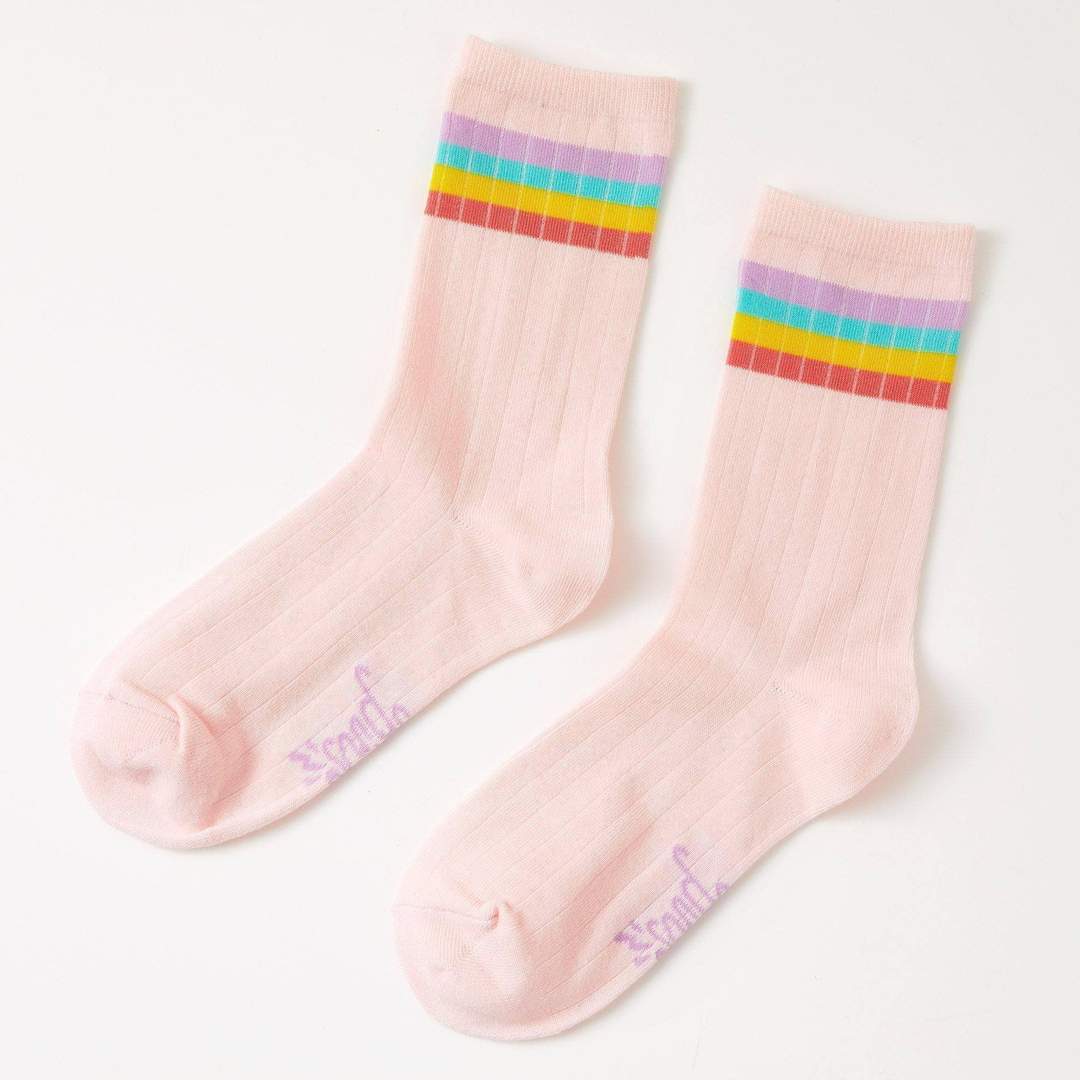 Rainbow Stripe Pink Ribbed Socks image 3
