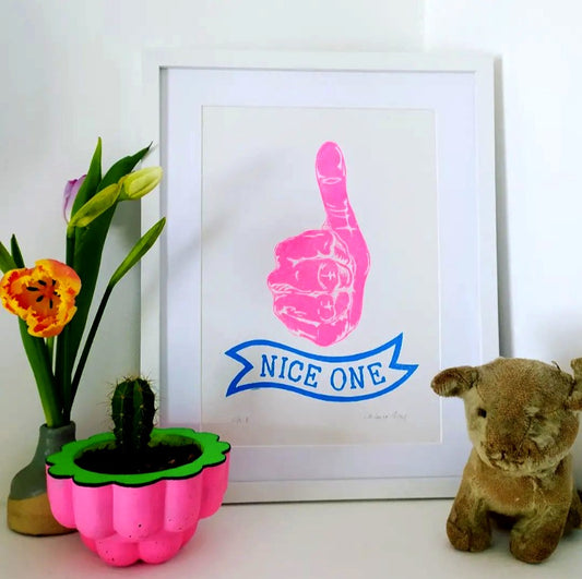 Nice One A4 lino print image 1