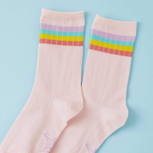 Rainbow Stripe Pink Ribbed Socks image 1