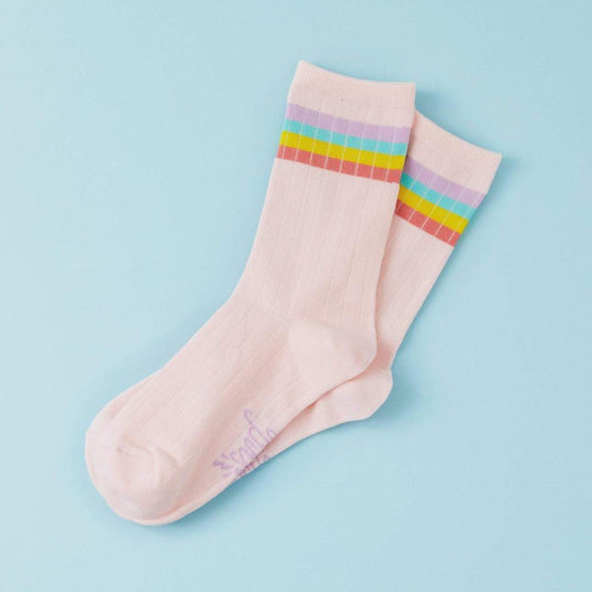 Rainbow Stripe Pink Ribbed Socks image 0
