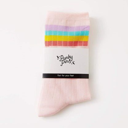 Rainbow Stripe Pink Ribbed Socks image 2
