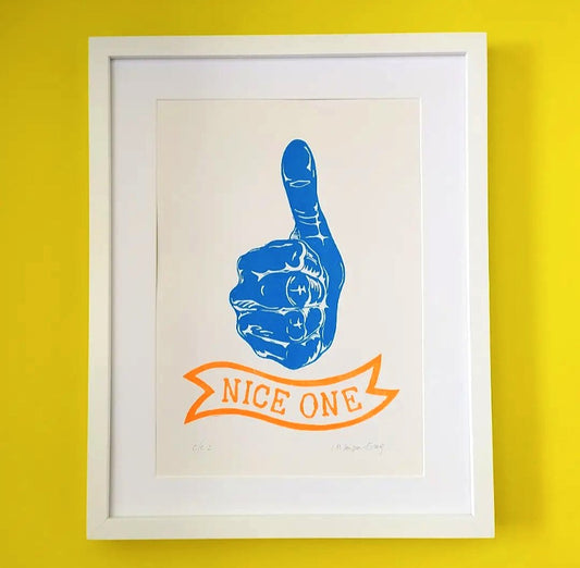 Nice One A4 lino print image 0