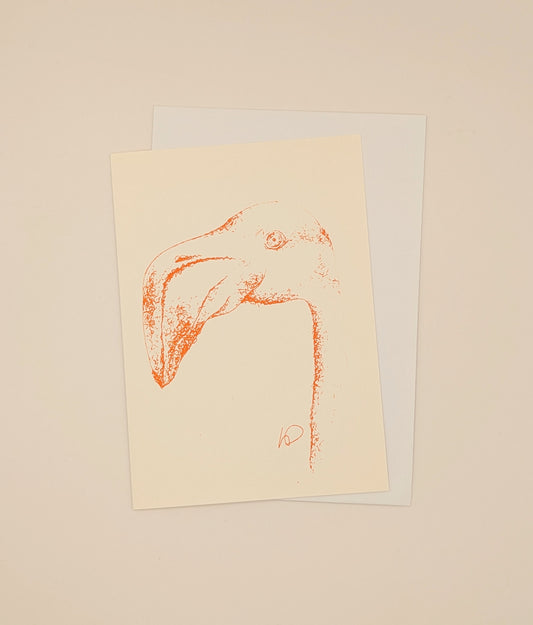 Orange Flamingo A6 screen printed card on cream *SAMPLE*