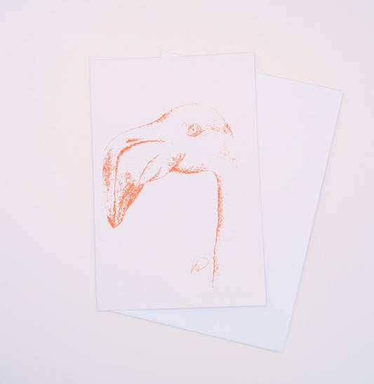 Orange Flamingo A6 screen printed card on white *SAMPLE*