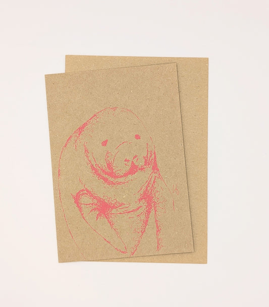 Pink Manatee A6 screen printed card on kraft *SAMPLE*